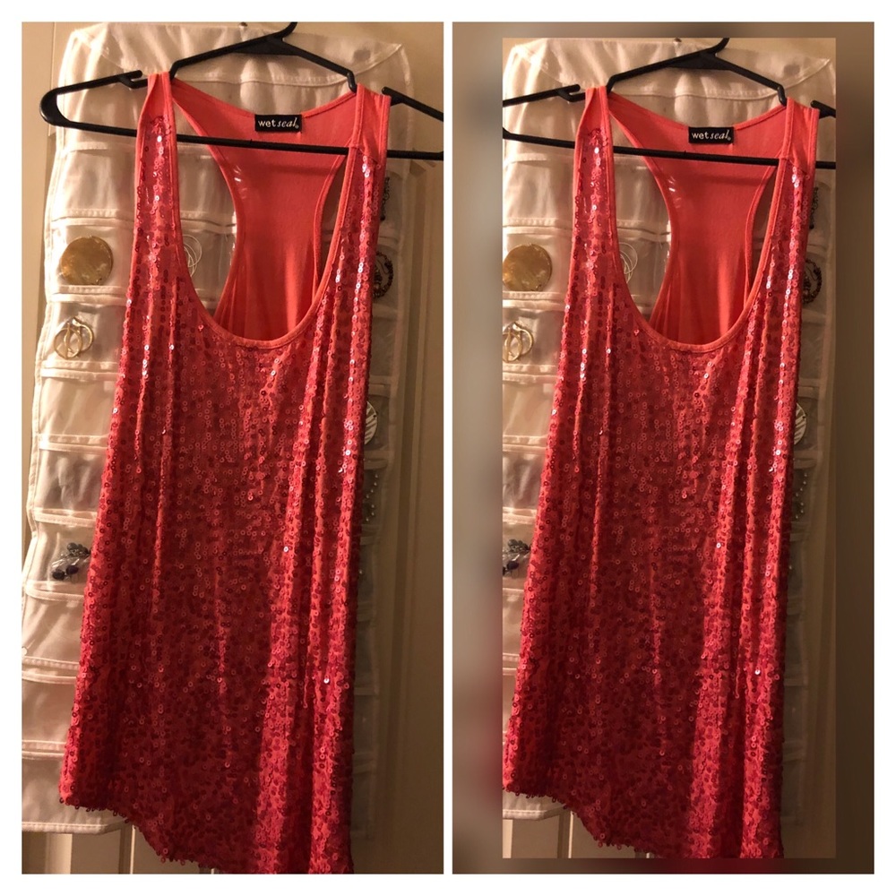 Coral Sequin Tank